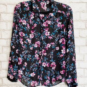 Pink and Blue Floral Button up Blouse
